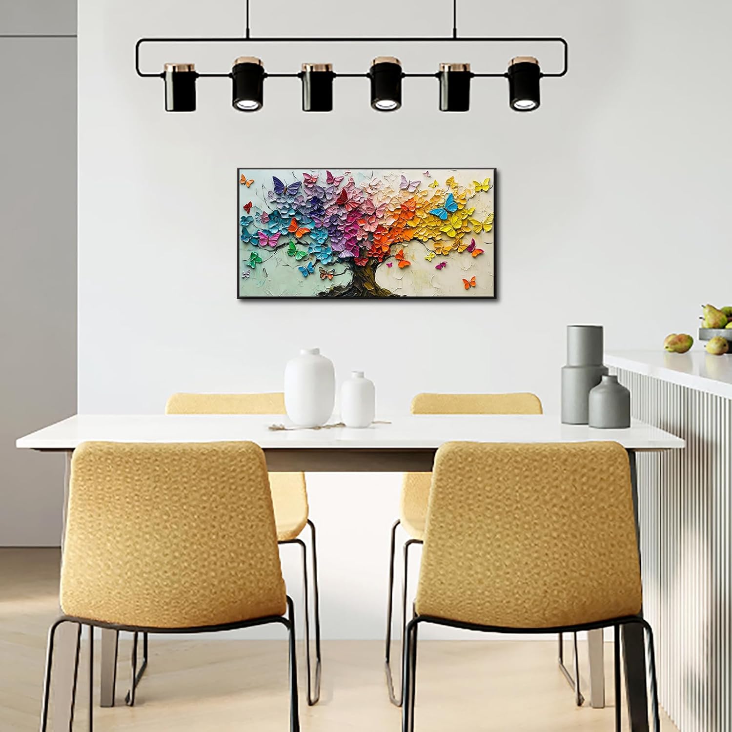 iKNOW FOTO Colorful Butterfly Tree Canvas Print with Black Floater Frame Rainbow Abstract Wall Art for Living Room Bedroom Office Ready to Hang 20x40''