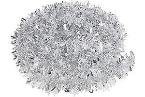 CCINEE 33FT Christmas Tinsel Garland: Festive Silver Shimmer for Your Holiday Decor