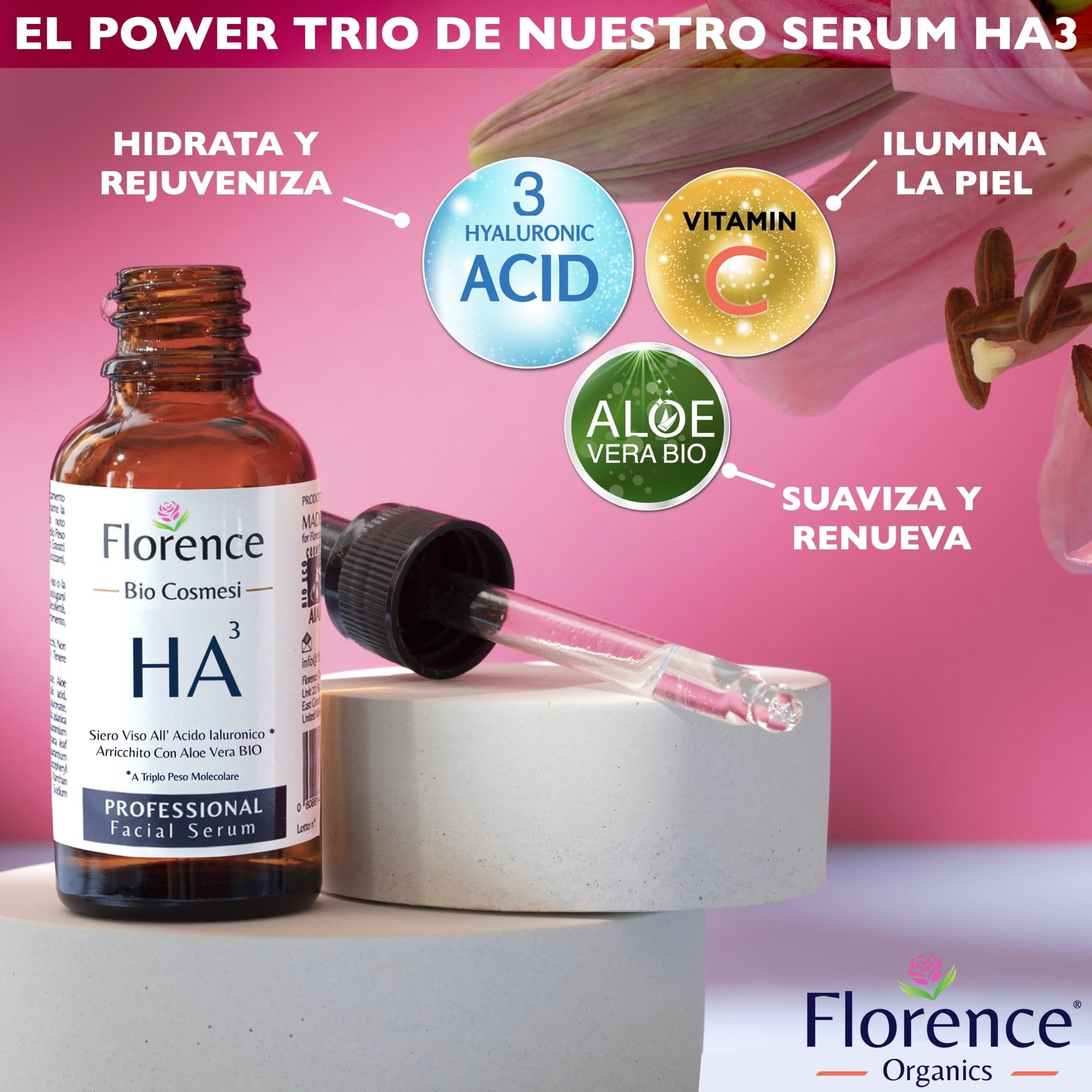 60 ml. Hochdosiertes Bio Hyaluron Serum mit Niacinamid, B5, Vitamin C und Aloe. Vegane Anti-Aging Gesichtspflege-Feuchtigkeit - 3