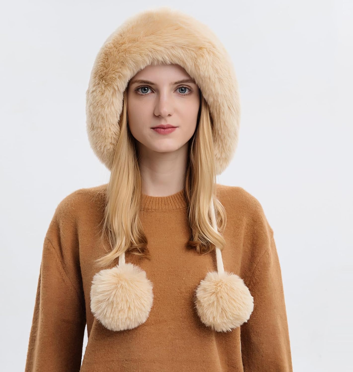 Women Winter Peruvian Cover Ears Beanie Hat Ear Flaps Sherpa Ski Snow Hats Knit Fleece Lined 3 Pom Pom - Image 2