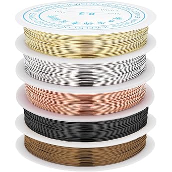 5 Rolls of Jewellery Wire Craft Jewellery Wire Turbidity Resistant Copper Jewellery Wire Crafts Jewellery Making Bendable Copper Wire Roll Jewellery Bead Wire for Crafts Metal Colour 0.3 mm