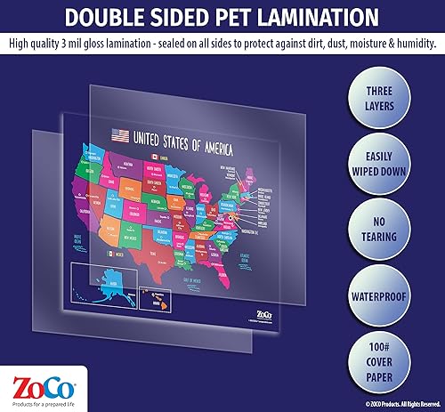 Vista 3 de Póster de 50 estados con mayúsculas de Estados Unidos - Laminado de 17 x 22 pulgadas - Colorido mapa completo de Estados Unidos para niños - América