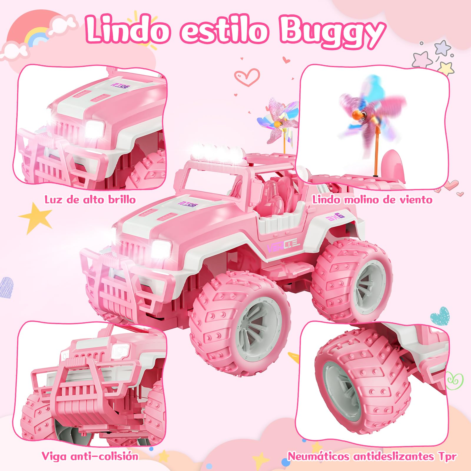 Genérico IEEILULU Mando a Distancia RC Rosa, 1/18 Coche Teledirigido Todoterreno, Coche Teledirigido SUV, Coche Escarabajo Todoterreno, Apto para3-12 Niños Niñas, Juguete (Rosa Jeep)