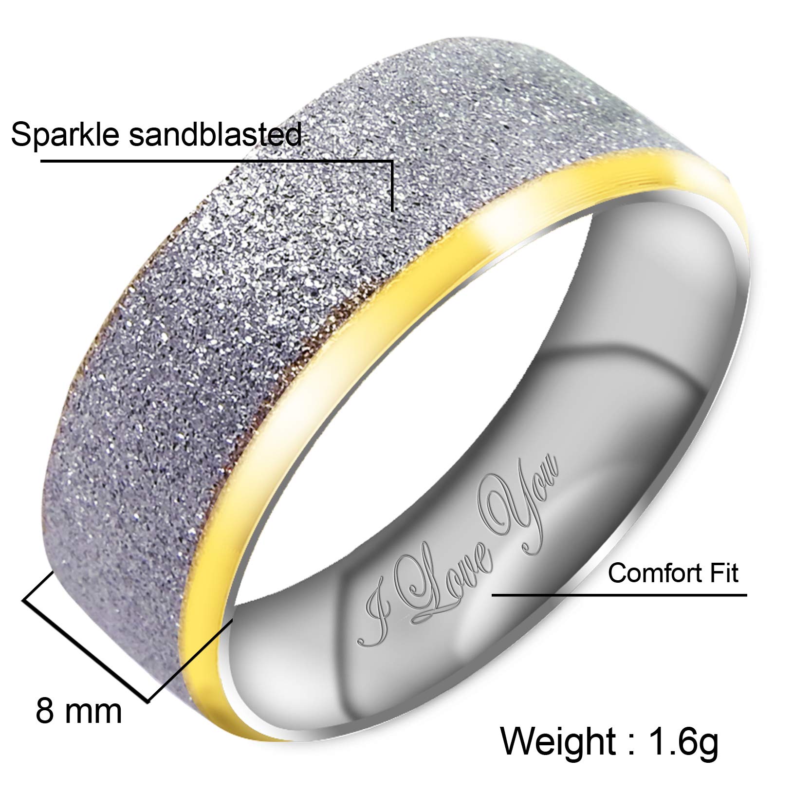Everstone - Anello da donna scintillante con cupola, 5 mm e 8 mm, due tonalità, colore: oro giallo e argento scintillante, incisione I Love You e 8 mm, 31