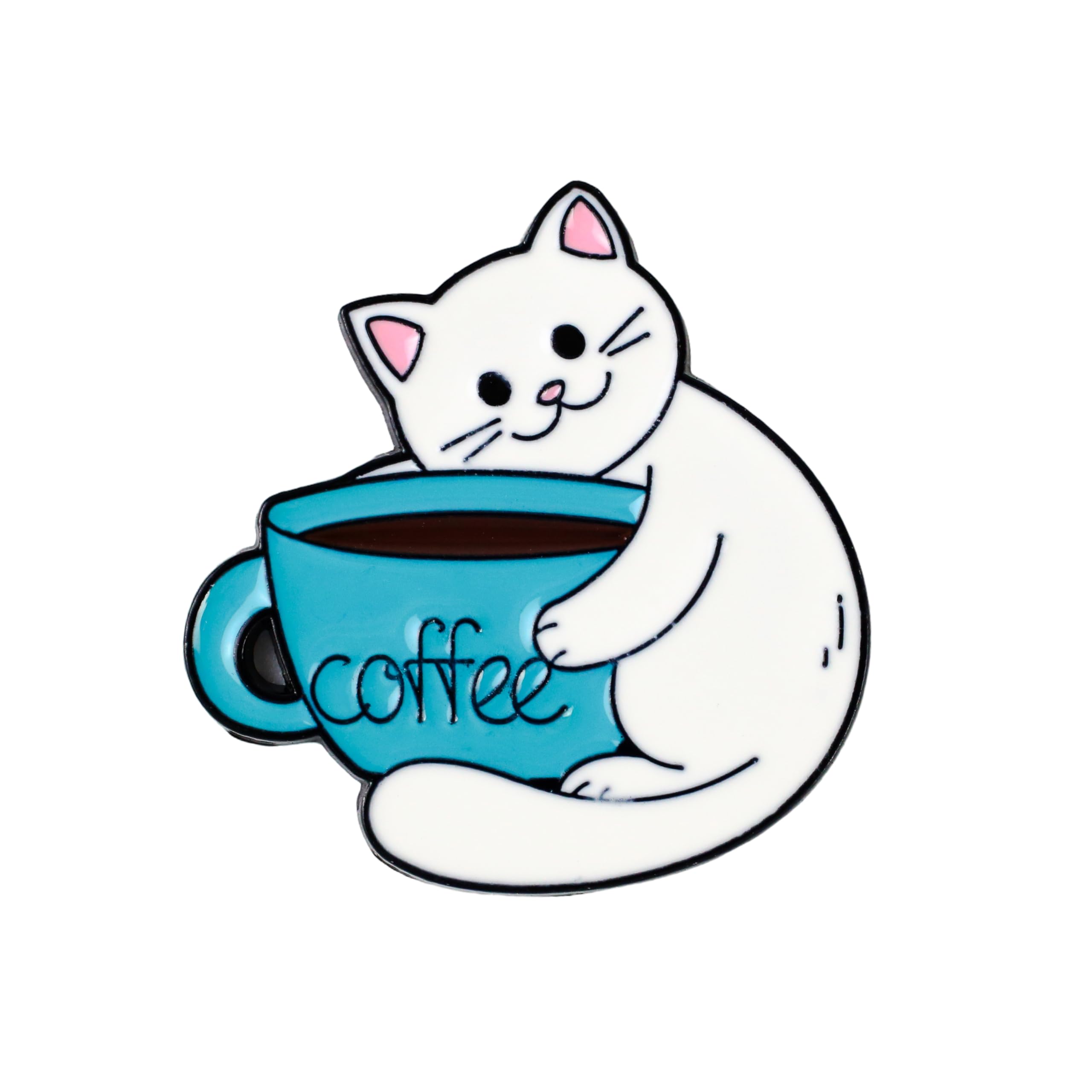 Cute Cat Hold A Cup Of Coffee Pin Brooch, Gift For Cat And Coffee Lover, Cozy Vibes Enamel Pin, Kawaii Kitten Mom Brooches, Caffeine Addict Introvert Mood Lapel Badge, Caffeine Addict Accessories