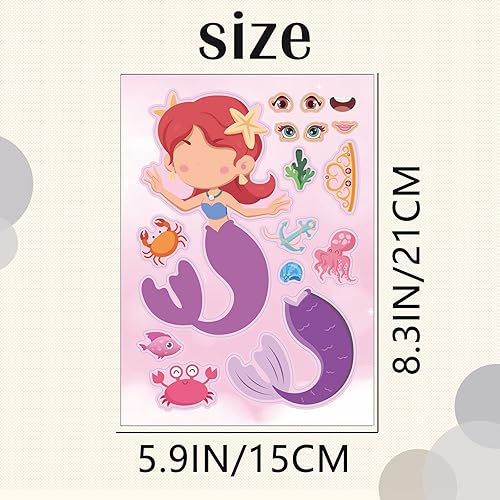 Miniatura 3 de 24 hojas de calcomanías de sirena para actividades de niños pequeños, haz tus propias calcomanías para niños, suministros de recuerdo de fiesta de