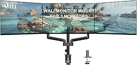 WALI Suporte de monitor triplo para telas de 13 a 27 polegadas, suporte de mesa ajustável para 3 monitores com kit giratório, inclinação, braçadeira e ilhós, suporte de monitor triplo com braço de