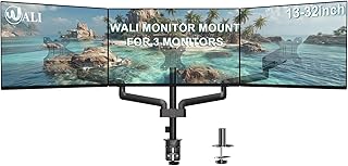 WALI Triple Monitor Mount for 13-27 inch Screens, Adjustable 3 Monitors Desk Mount with Swivel, Tilt, Clamp & Grommet Kit, Gas Spring Arm Triple Monitor Stand, VESA 75x75/100x100mm (GSDM003), Black