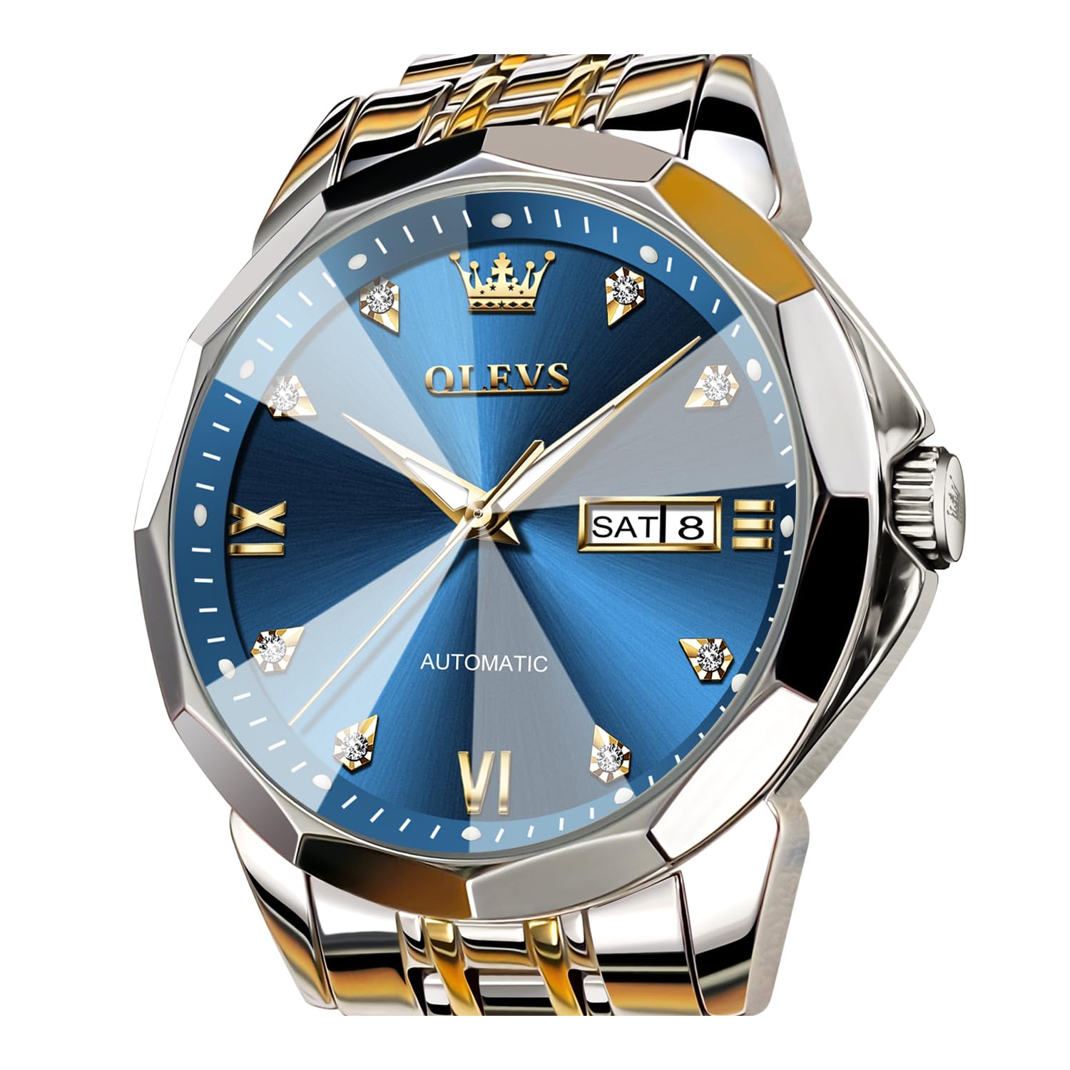OLEVS Watch for Men Automatic Classic Mechanical Watch Diamond Mirror Stainless Steel Dress Casual Waterproof Day Date Calendar