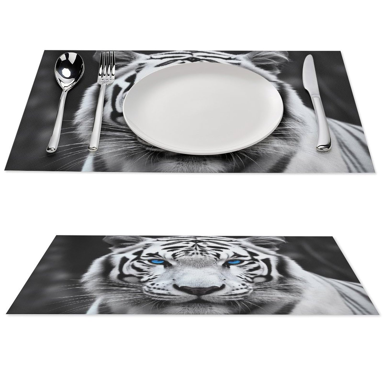 Set de table PVC tigre yeux bleus x6 lavable et résistant à la chaleur pour salle à manger