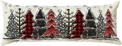 AVOIN colorlife Funda de almohada lumbar larga con diseño de árboles de Navidad a cuadros rojos y negros de acuarela de 14 x 36 pulgadas, funda de