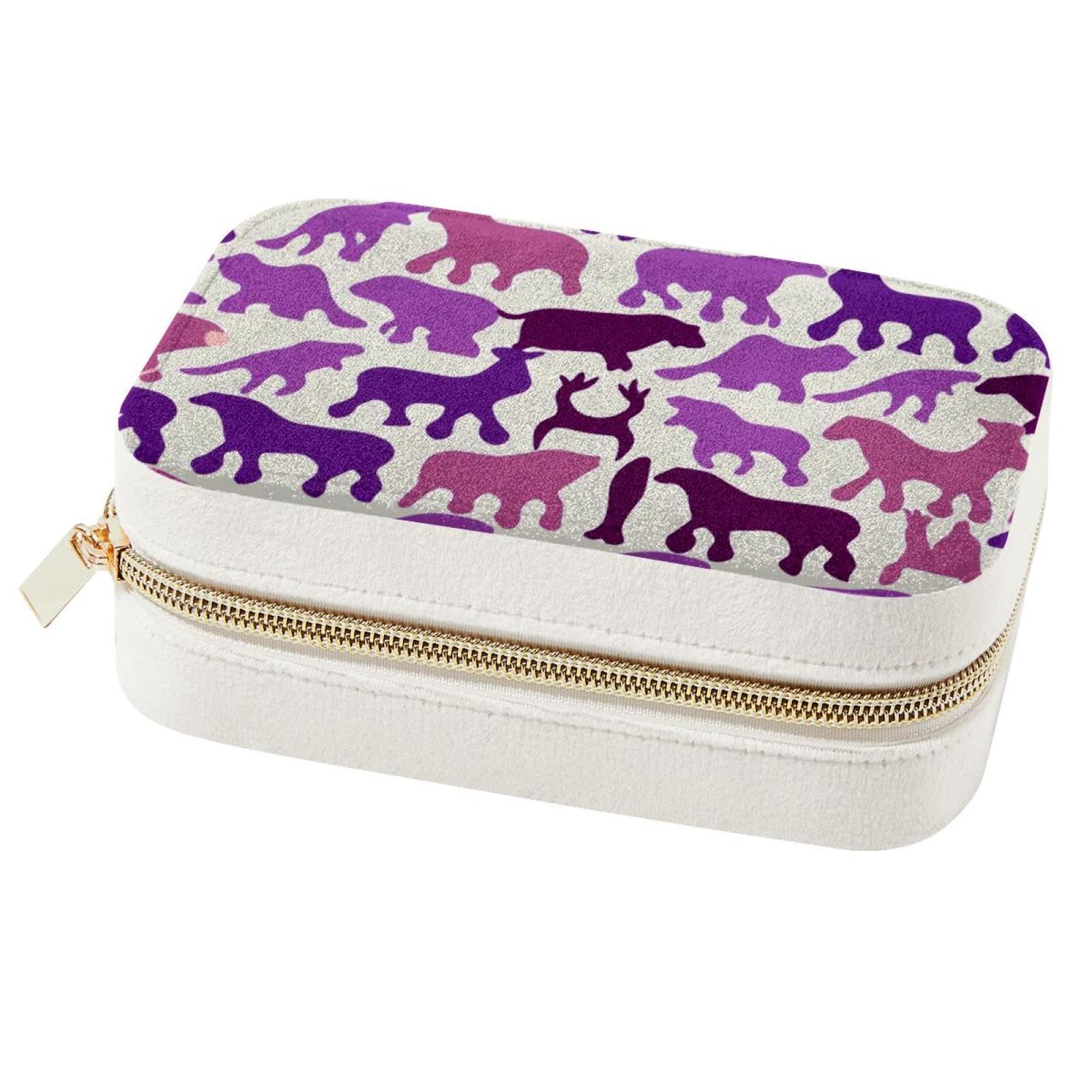 Boîte à bijoux violette et spacieuse avec silhouette d'animal pour colliers