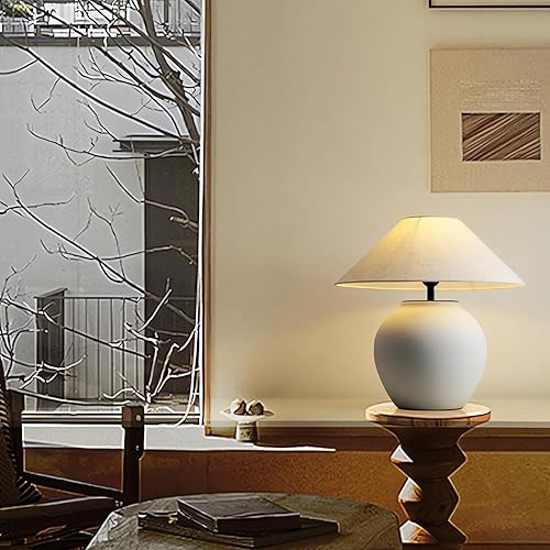 Miniatura 7 de Lámparas de mesa rústicas de granja, lámpara de mesa de cerámica negra de 21.6 pulgadas de alto, cuerpo de lámpara de cerámica con textura simple