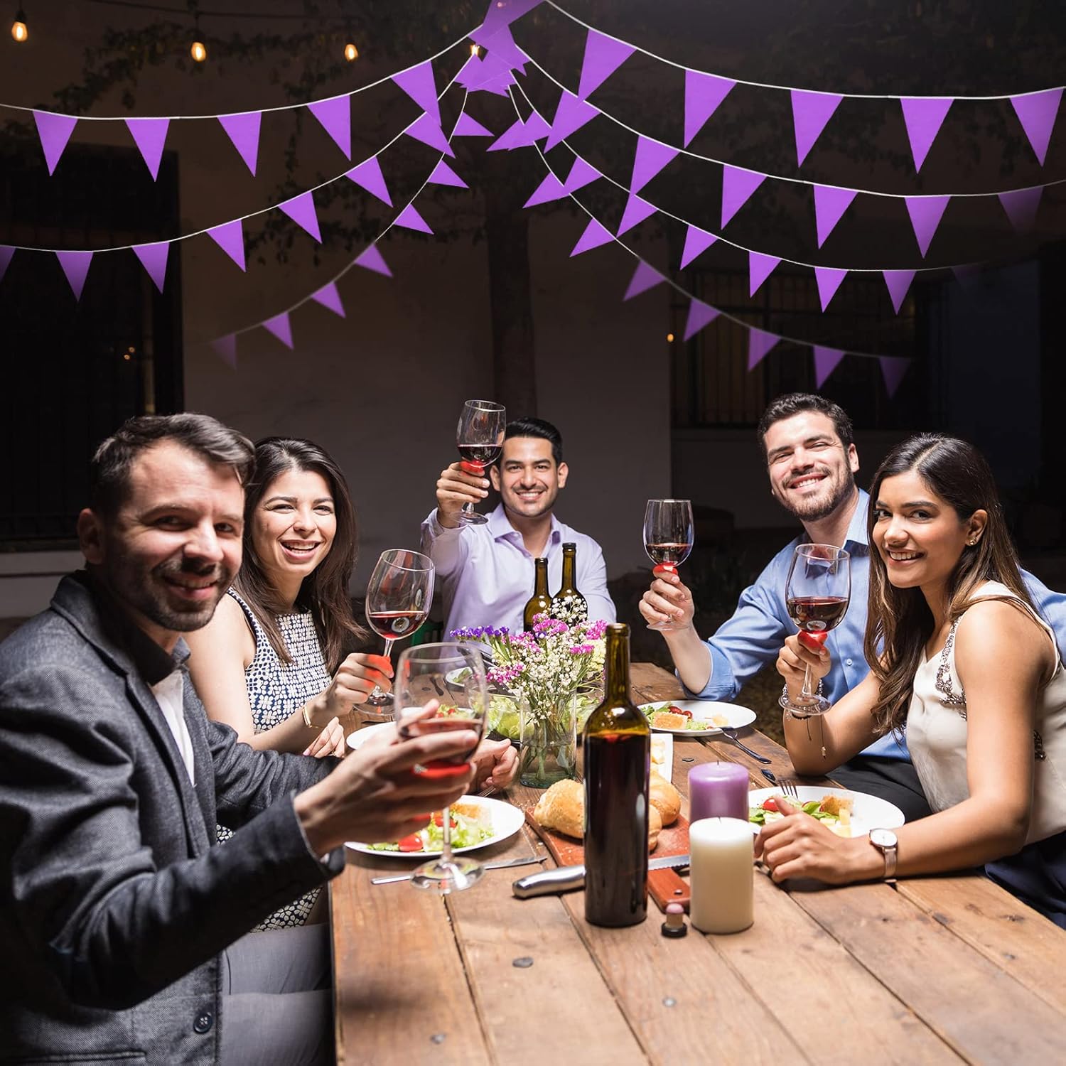 Tatuo 200 Feet Solid Pennant Banners Flags String Triangle Hanging DIY Bunting Flags Party Decorations for Grand Opening Party Banners for Kids Birthday, Shops (Purple) - Image 5