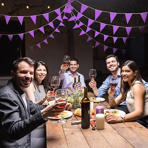 Vista 32 de Tatuo Banderines sólidos de 200 pies, banderines de cadena triangular, banderines para colgar en banderines, decoraciones de fiesta para gran Rojo