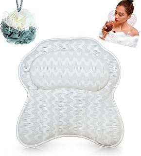 Bathtub Pillow, Luxury Spa Bath Pillows for Tub Neck and Back Support with 6 Strong Non-Slip Suction Cups, Comfortable Washable 3D Air Mesh Bath Pillow Fits All Bathtub, Hot Tub, Jacuzzi and Spas BF