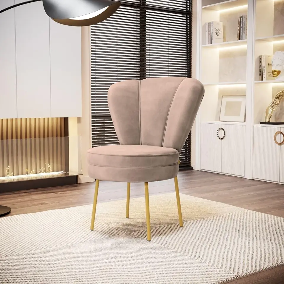 Cadeira Decor Estofada para Estudio de Beleza Maquiagem Tecido Veludo Pés de Ferro (Rose)