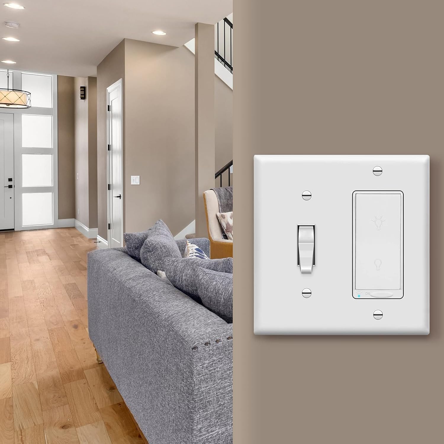 Light Switch/GFCI Device Wallplate,2-Gang (1-Toggle,1-Light Switch Wall Plate Combination),Smooth Face, White,Standard Size 4.50" x 4.57",Unbreakable Polycarbonate Thermoplastic,UL Listed,2-Pack