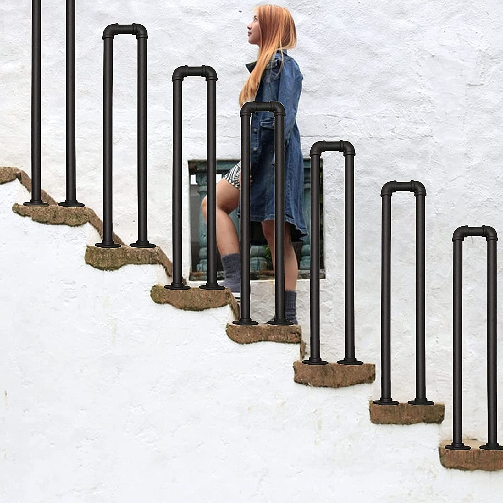 Outdoor-Handlauf Treppengeländer für Außentreppen oder Innenbereich, U-förmige Treppenhandläufe, Stützstange für Dachboden, Veranda, rutschfeste Haltegriffe, 35-100 cm (Größe: 35 cm)