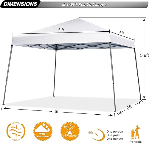 Miniatura 3 de ABCCANOPY - Toldo autodesplegable y estable para exteriores, base de 8 x 8 pies, parte superior de 6 x 6 pies, color blanco