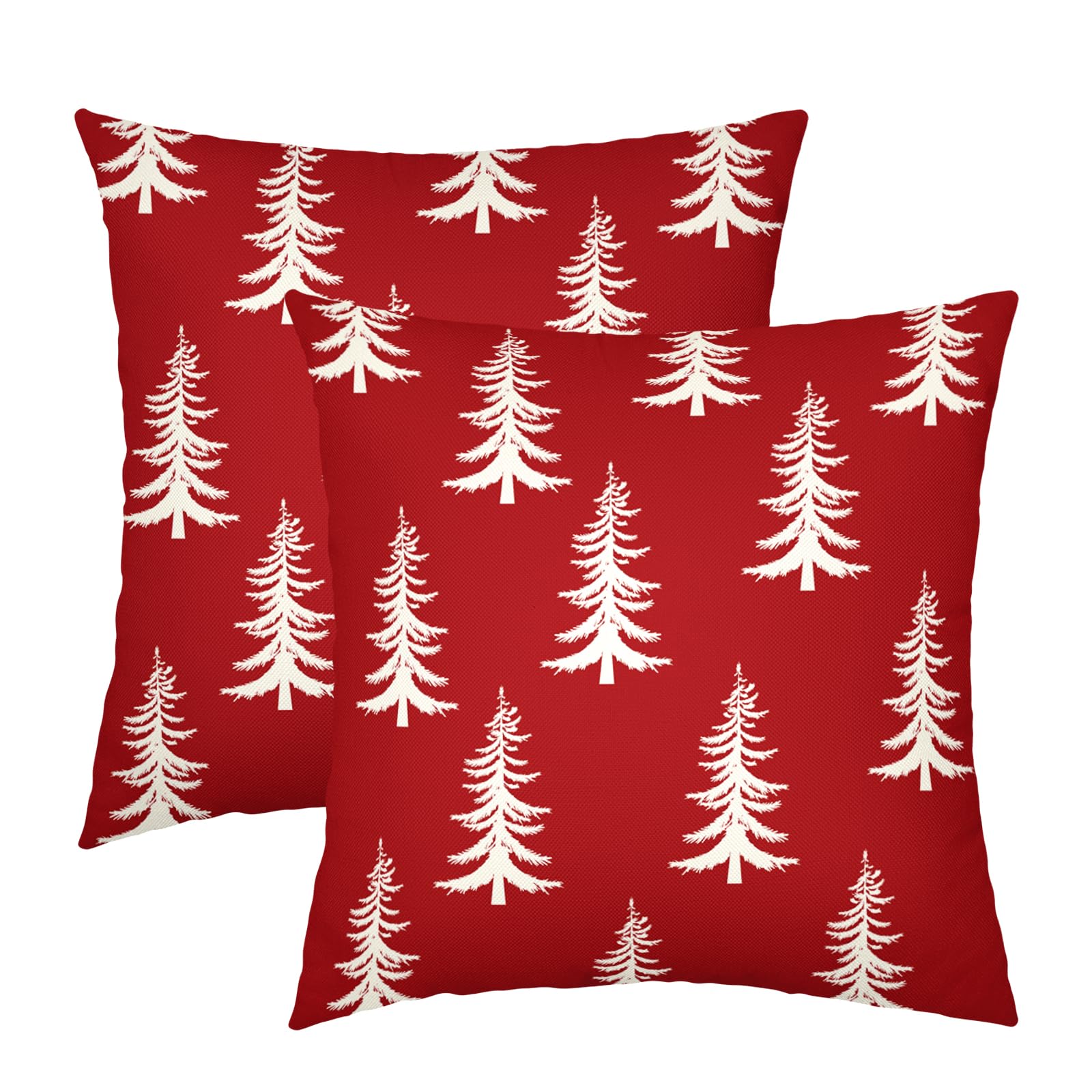 Set di 2 federe per cuscini con albero di Natale, quadrate, geometriche, per divano, inverno, vacanze, rustiche, decorazione natalizia per casa, divano, portico, letto, esterno, 50 x 50 cm