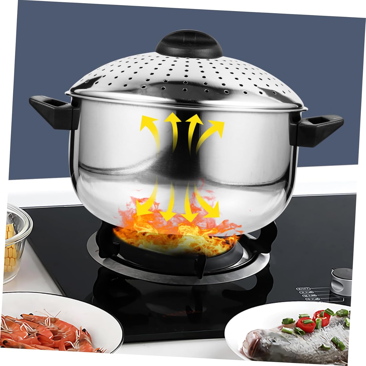 Stainless Steel Noodle Pot with Lid Cooking Pot Lightweight and Cookware for Prep Anti-corrosion Design with Buckle for Secure Filtering