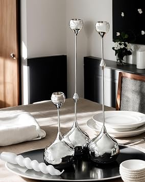 Candle Holders Set of 3, Elegant Minimalist Taper Candle Holders, Silver