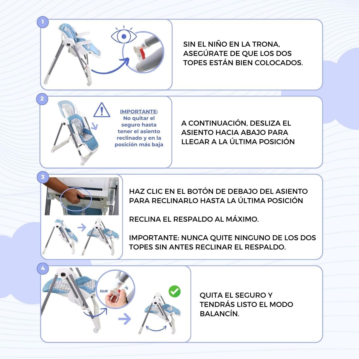 Mobiclinic®, Trona balancín evolutiva, 3 en 1, 6-36 meses, 15kg, Nala, Plegable, Ajustable altura y respaldo, Doble bandeja extraíble, Ruedas giro 360º, Arnés con 5 puntos