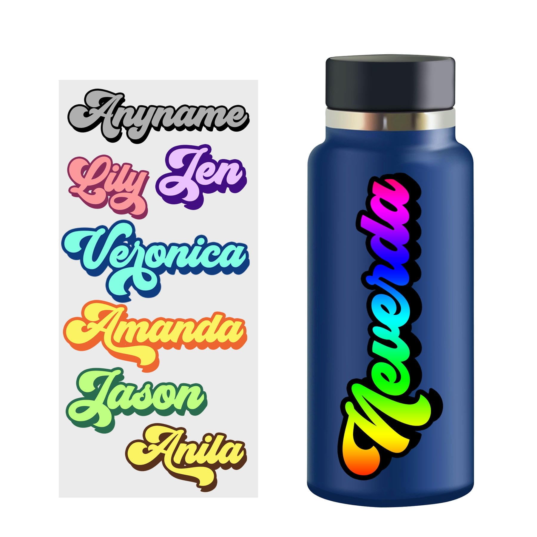 Custom Name Sticker Personalized Vintage Tie-Dye Name 2 Transparent Sticker Waterproof Vinyl Decal for Water Bottles,Tumblers, Cup, Laptop, Cars,