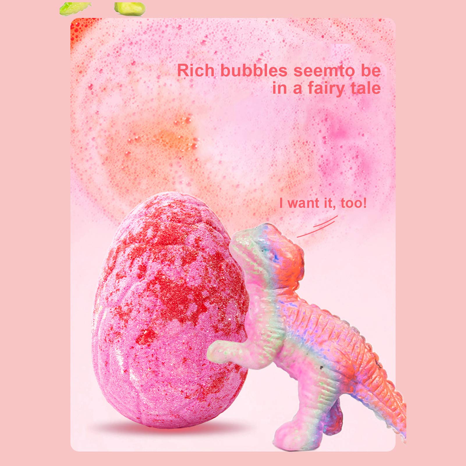 Bombas de baño de dinosaurio, coloridas bombas de baño de dinosaurio, bombas de baño para niños con juguetes en el interior, baño de burbujas natural para niños