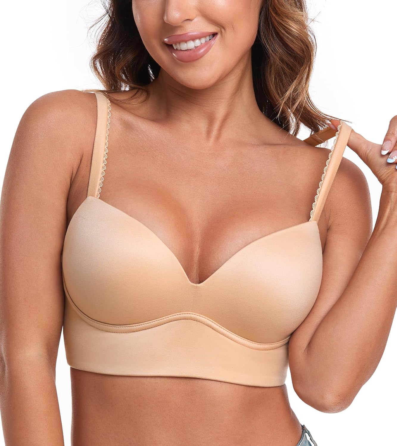 HACI Women's Plunge Push Up Bra Wirefree V Neck Padded T Shirt Longline Padded Supportive - Image 5