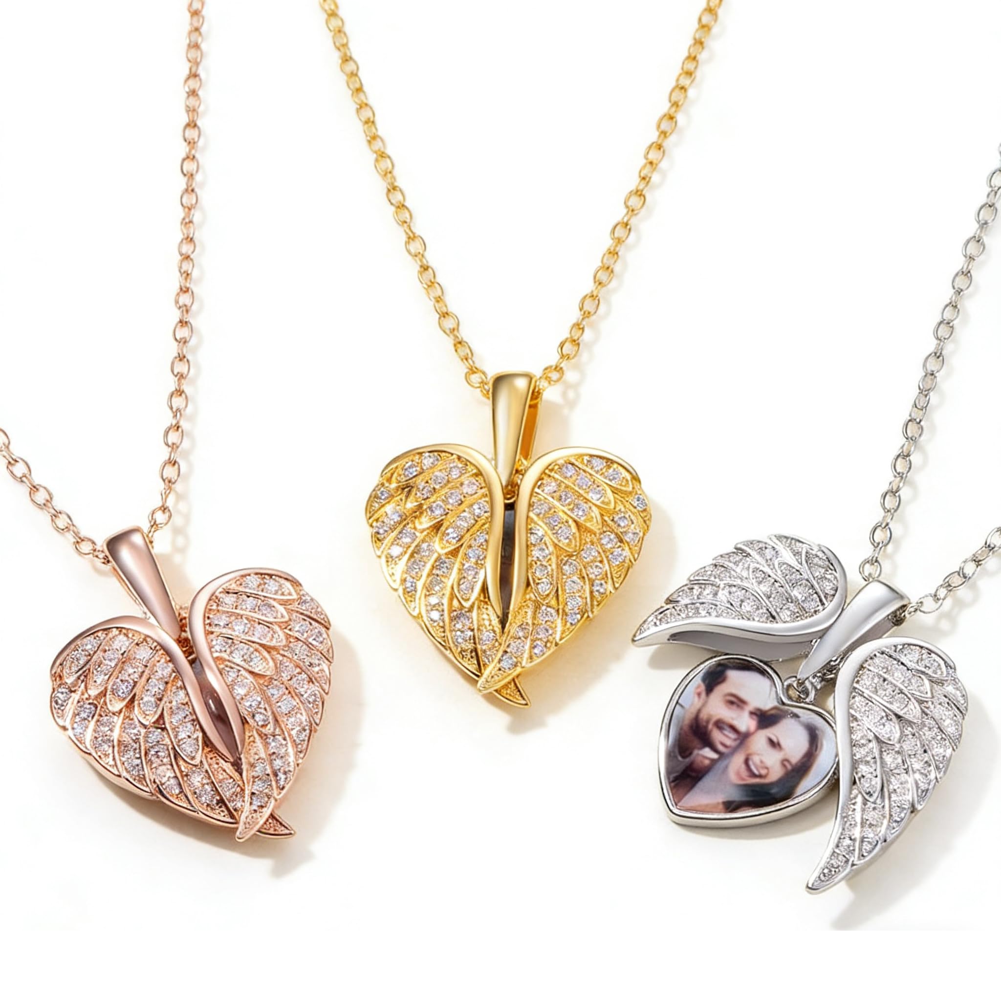 Personalisierte Engelsflügel-Herz-Foto-Medaillon-Halskette, individuelles Bild, 925er Sterlingsilber, kreativer Anhänger, Erinnerungsschmuck, aufklappbar, Geschenke für Frauen, Mutter, Oma, Ehefrau