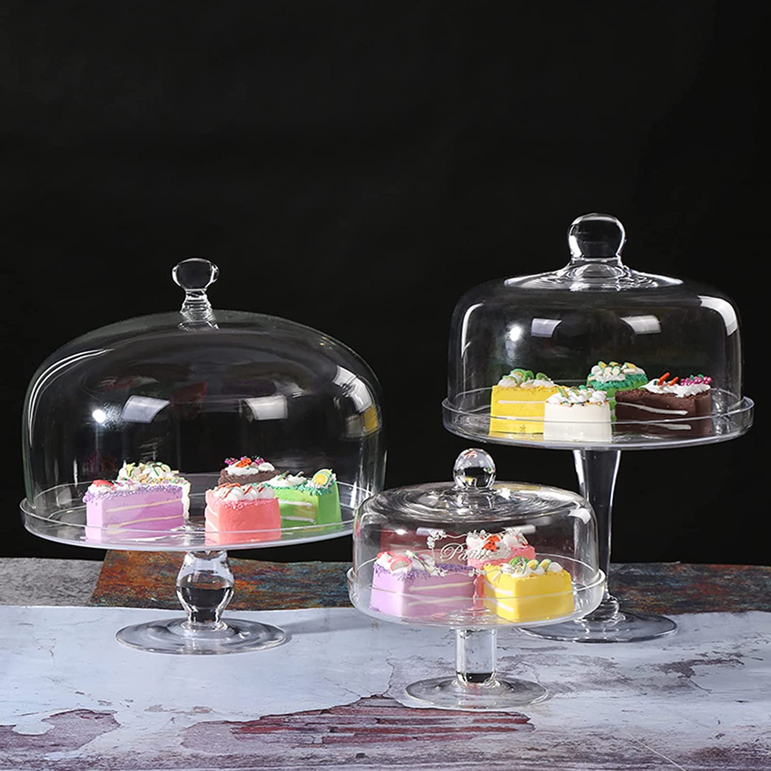 Desserts Présentoir à gâteau européen avec couvercle en forme de dôme Support à cupcakes en verre cristal transparent et plateau de service Plateau à dessert multifonctionnel pour la cuisine Fruits