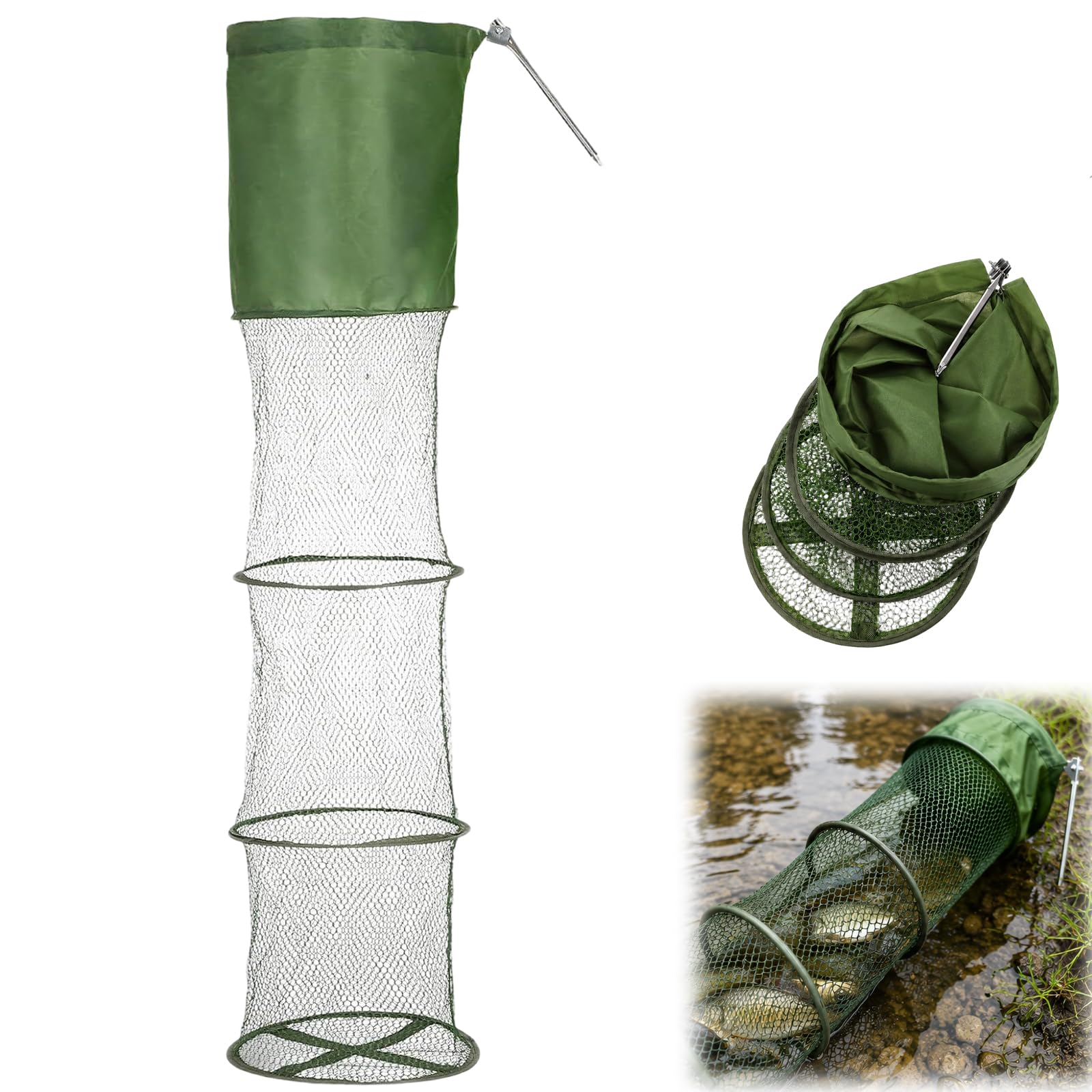 XZSKD Fishing Keep Nets, Keep Nets for Fishings, Fish Trap for Riverbank Stabilisation, Portable Mesh Net with Quick-Dry Feature, Design for Mobile Anglers and Freshwater Fishing Enthusiasts