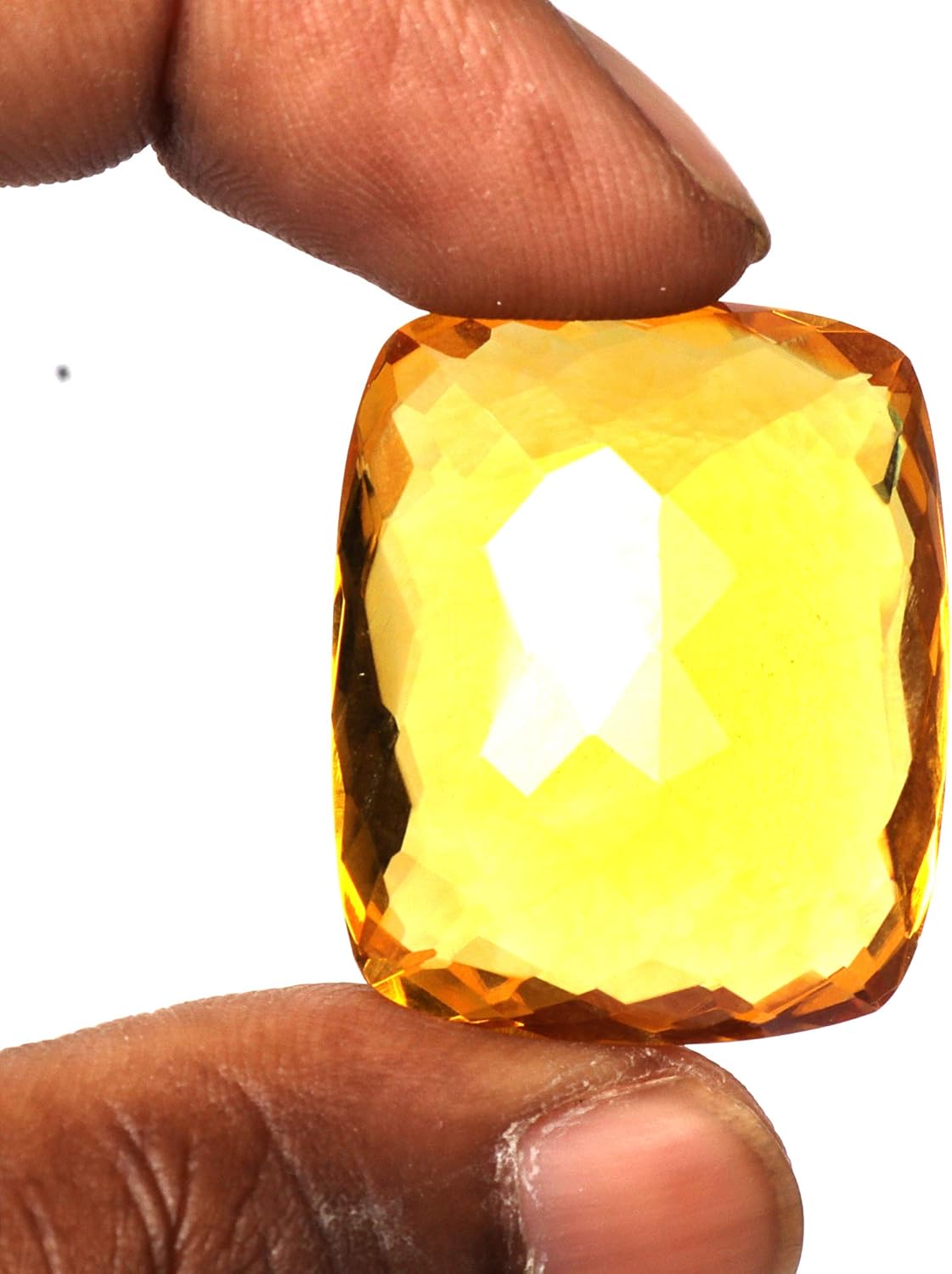 REAL-GEMS 94.40 Ct Yellow Citrine Cushion Cut Loose Gemstone Beads Necklace Natural Quality Stone for Jewelry Making
