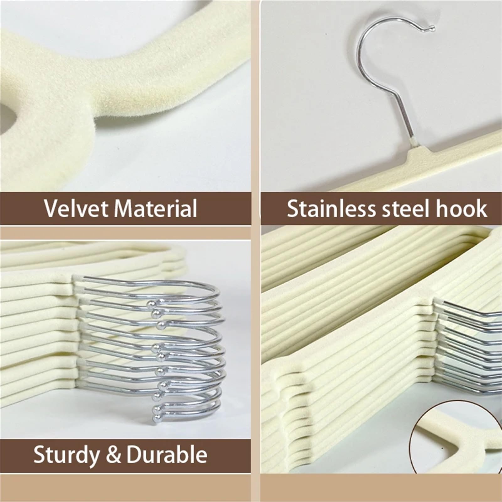 Perchas Antideslizantes de Terciopelo Doble Capa, ahorradoras Espacio for Pantalones y Sujetadores, 10 o 20 Unidades para Pantalones Y Jeans En Tu Armario(Beige,20PCS)