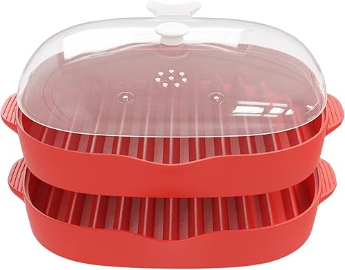 Miniatura 2 de Máquina de tocino fácil para microondas, 2 bandejas para parrilla de tocino, olla de tocino con tapa para salpicar, haz tocino crujiente en minutos