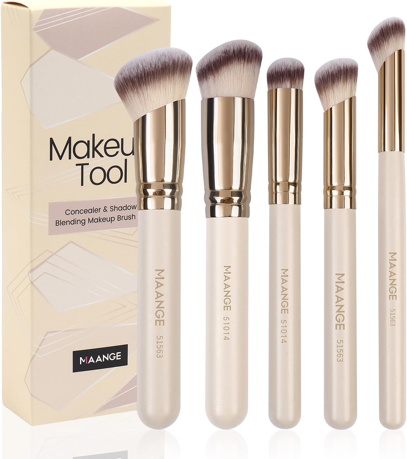 Makeup Brushes Set 5 Pcs Face Makeup Brushes Foundation Concealer Contour Brush, Premium Quality Make up Brushes, Beige