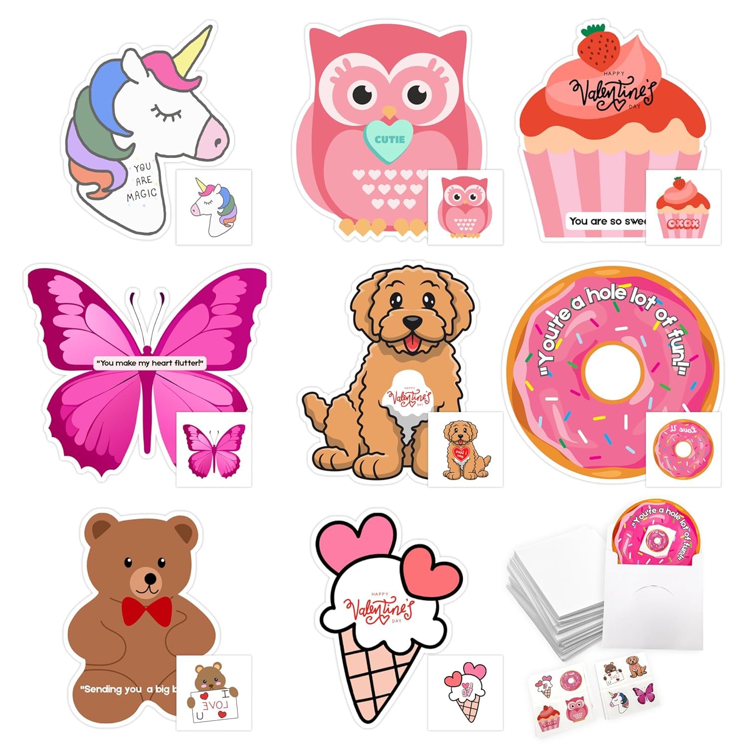 4E's Novelty 48 Pack Valentines Day Cards with Temporary Tattoos - 8 Designs, Bulk Valentine Cards for Kids Classroom Exchange Gifts for Kids School,