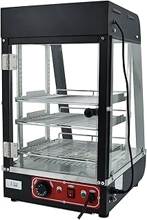 TAIMIKO Commercial Countertop Food Warmer Hot Food Display Cabinet Warmer 110V Electric Food Display Case 3-Tier Pizza Warmer Temperature Range 0-80 °C,Restaurant Bun Warmer with LED Lighting,Tempered-Glass Pizza Warmer Display 1000W Hot Dog Steamer Warmer
