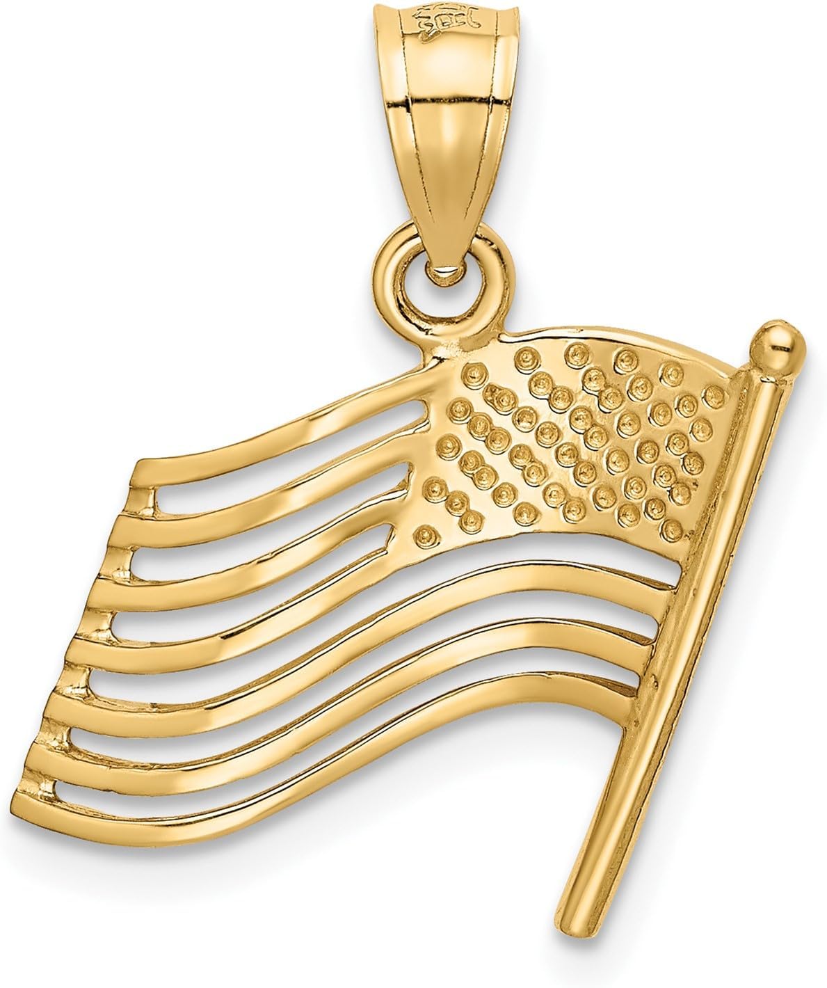 14k Yellow Gold American Flag Pendant with Cutout Stars and Stripes Design, Patriotic Jewelry Charm for Men and Women
