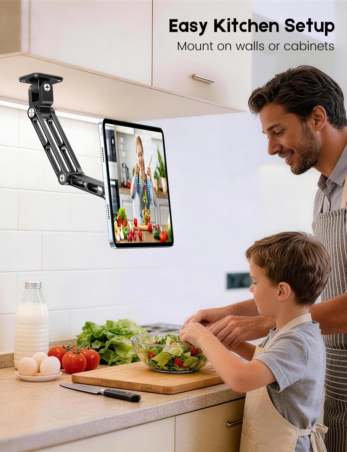 OHLPRO Supporto da parete per tablet magnetico in alluminio, girevole con giunto a 360°, compatibile con iPad Pro Air Mini, Galaxy Tab, iPhone, 4,7-13 pollici