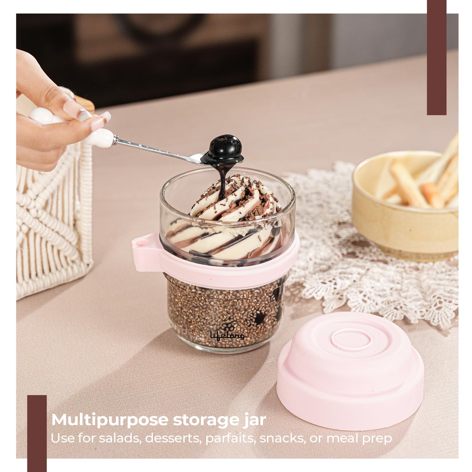 Lifelong glass storage jar with airtight lid – ideal for storing spices, pulses, snacks, dry fruits, and more with freshness sealed in.