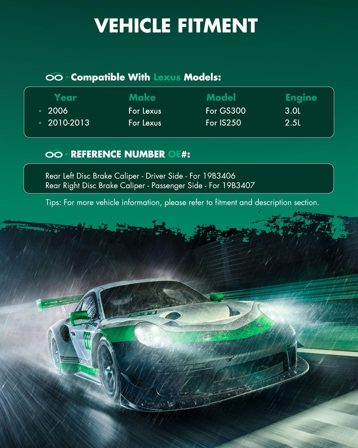 SCITOO 19B3406 19B3407 Rear Left & Right Disc Brake Calipers Assembly w/Bracket For Lexus For GS300 2006,For Lexus For IS250 2010-2011 2013