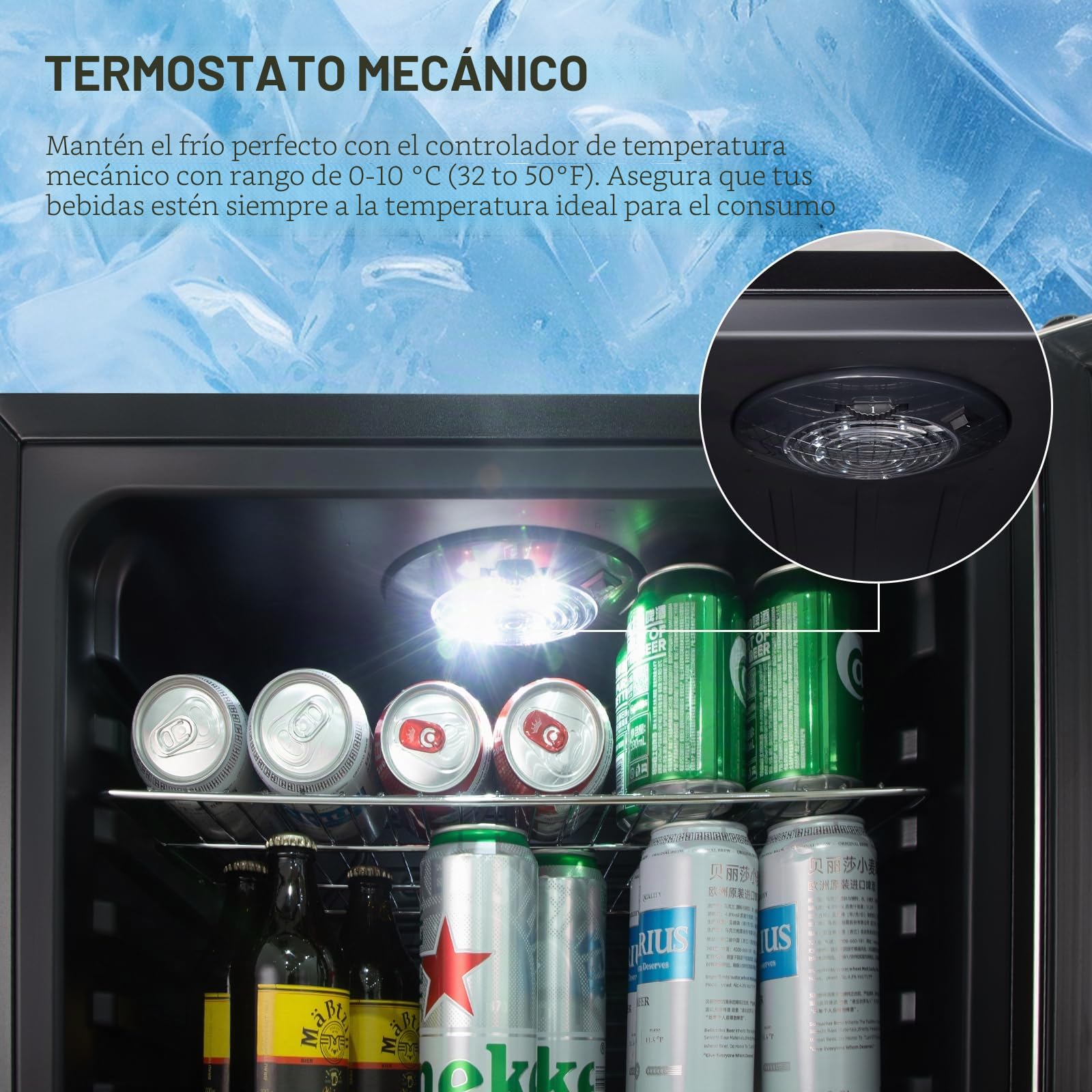 HCK Refrigerador de Bebidas Independiente de 115L con Puerta de Vidrio Doble, Temperatura Ajustable de 0-10℃, 4 Estantes Removibles para Cerveza y Bebidas