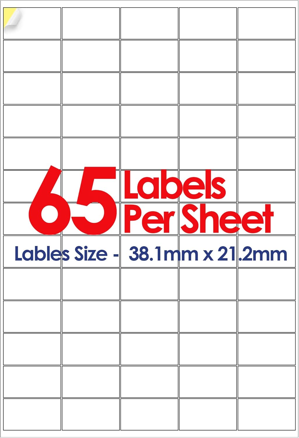 A4 Self Adhesive Address Labels, 65 Label Per Sheet, 20 Sheets, (38.1 X 21.2 MM) 1300 Labels