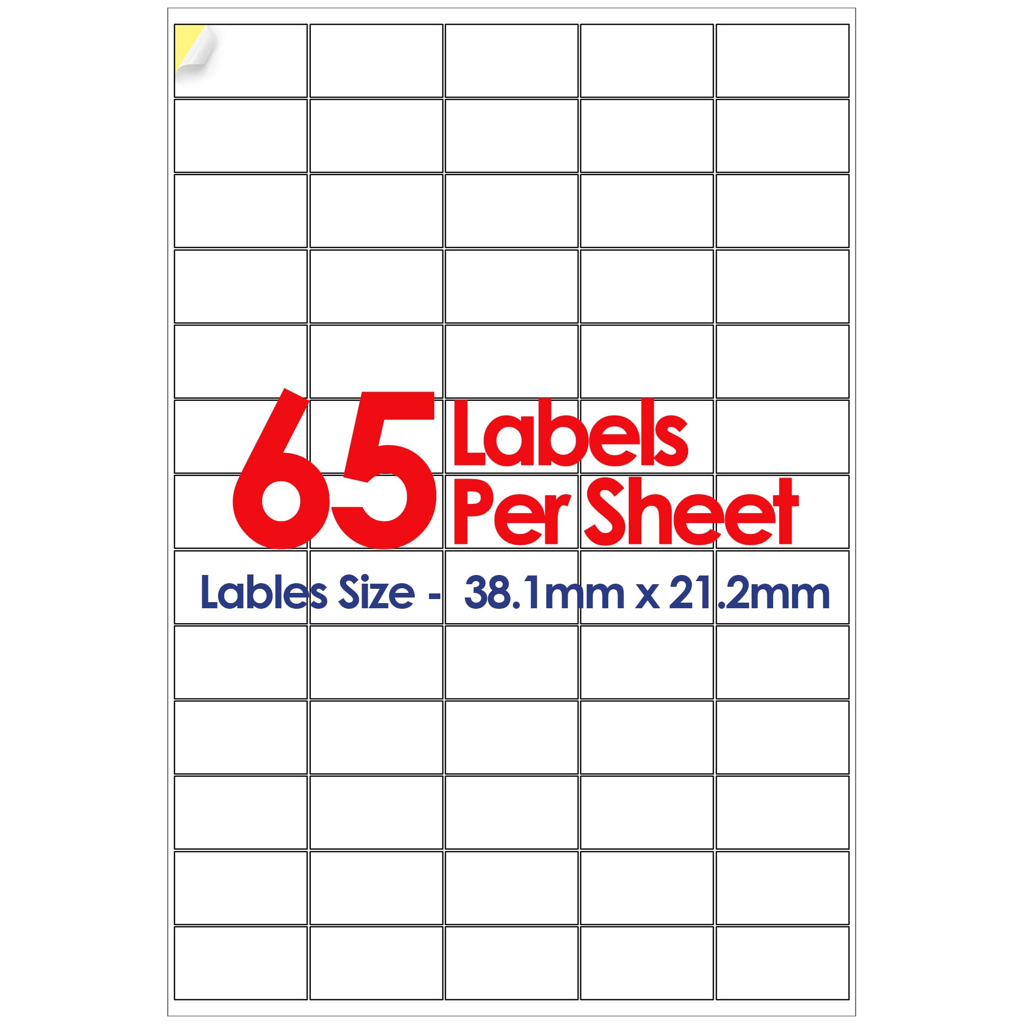 YUNJU A4 Self Adhesive Address Labels, 65 Label Per Sheet, 20 Sheets, (38.1 X 21.2 MM) 1300 Labels
