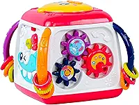 Cubo Divertido de Atividades Musical Multifuncional para Bebês, 9 em 1 com Piano, Tambor, Engrenagens Coloridas, 13x13x13cm