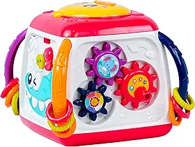 Cubo Divertido de Atividades Musical Multifuncional para Bebês, 9 em 1 com Piano, Tambor, Engrenagens Coloridas, 13x13x13cm