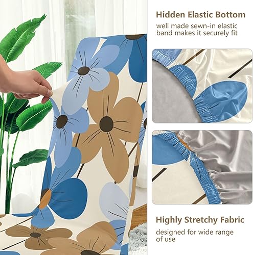 Miniatura 3 de Blue Brown Retro Flowers Decorative Chair Slipcover for Dining Room Soft Quality Reliable Chair Slipcovers cubre sillas para comedor Set of 4